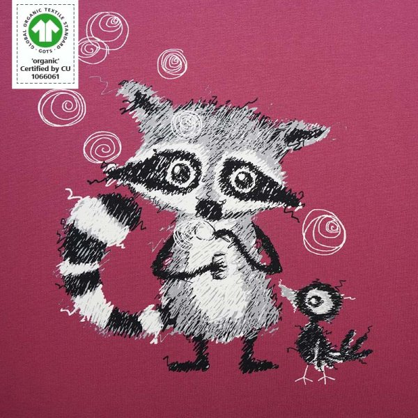 Tissue jersey organique Racoons Panel holunder (GOTS)