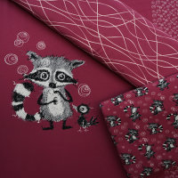 Tissue jersey organique Racoons Allover holunder (GOTS)