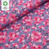 Tissue jersey organique Kirschblüten blau