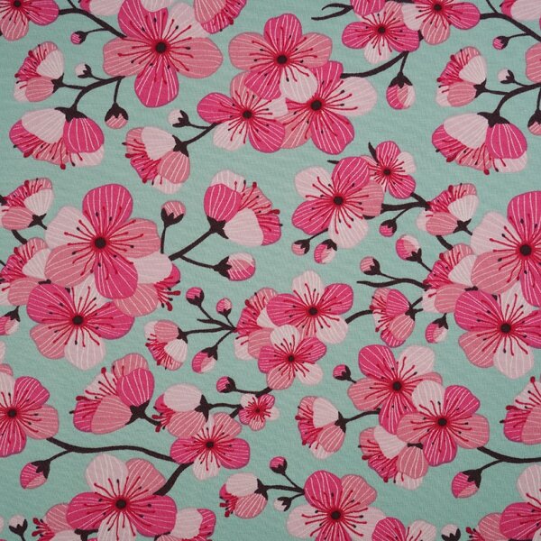Organic jersey Kirschblüten grün