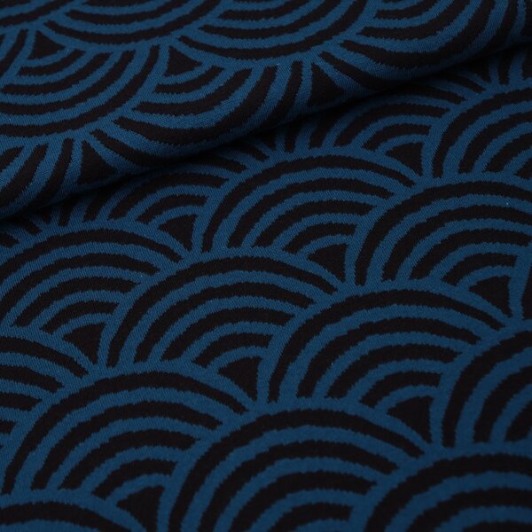 Tissue jacquard organique Rainbow schwarz-blau