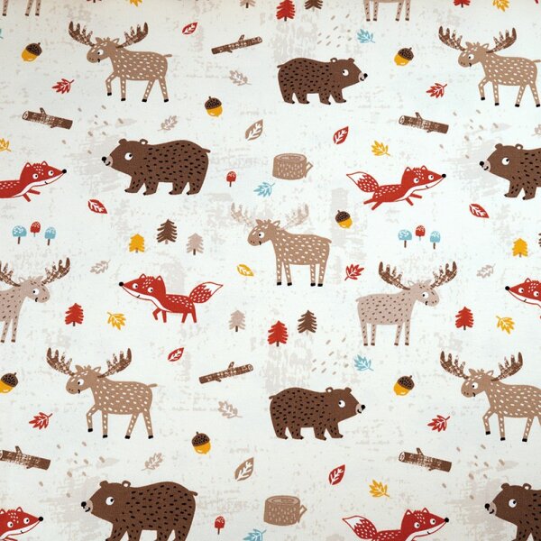 Tissue jersey organique Fuchs, Elch und Bär - vanille
