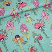 Tissue jersey organique Susalabims Blumenleute grün