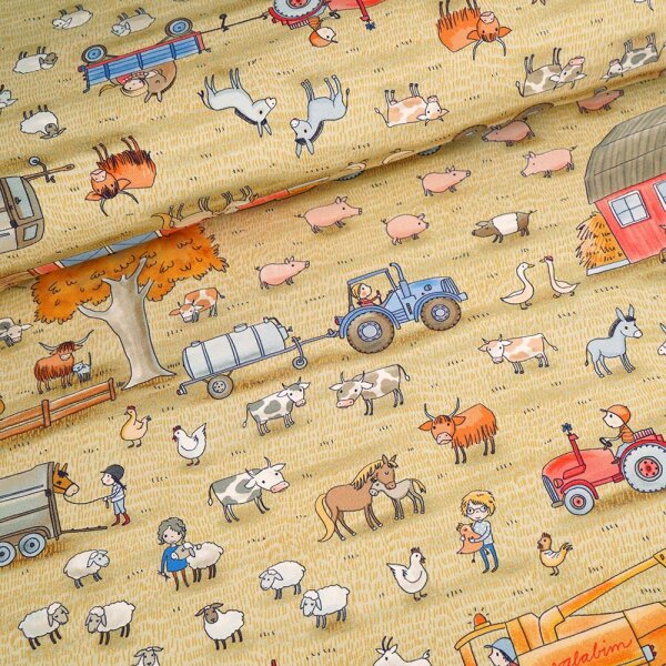 Tissue jersey organique Susalabims Bauernhof gelb