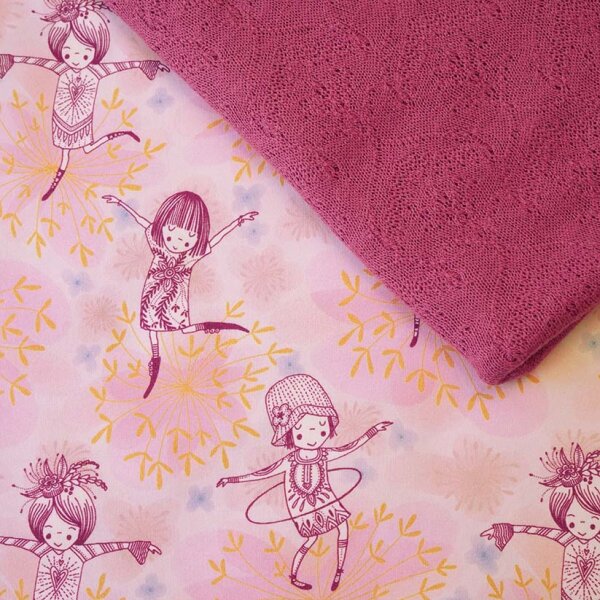 Stoffpaket 1m Susalabims Blütentanz pastell mit 0,5m Sommerstrick Blüten holunder