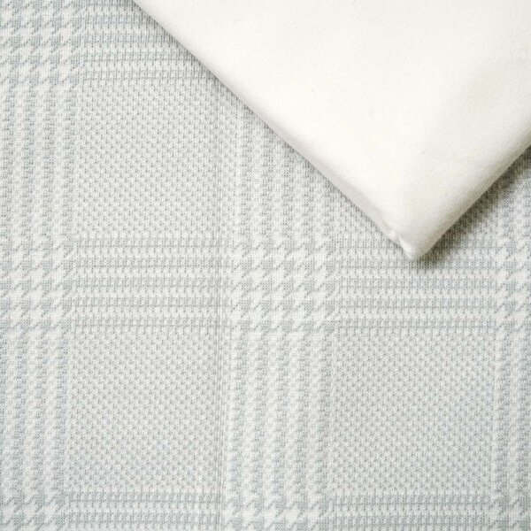 Stoffpaket 1m Jacquard Glen Check grau-weiß mit 0,5m Baumwolljersey offwhite