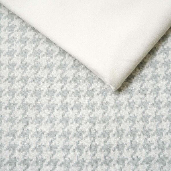 Stoffpaket 1m Jacquard Hahnentritt grau-weiß mit 0,5m French Terry offwhite
