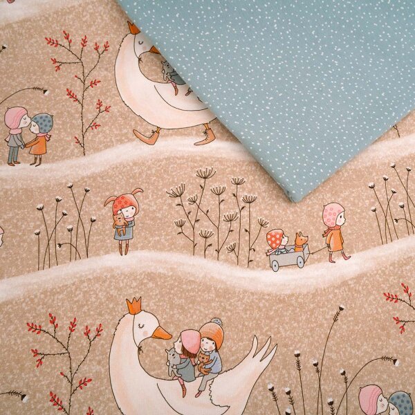 Stoffpaket 1m Susalabims Winterkinder beige mit 0,5m Spotties gletscher