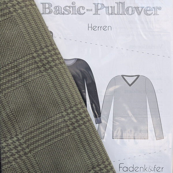 Stoff+Schnitt Basic-Pullover Herren+Glen Check moos