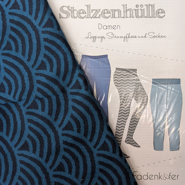Stoff+Schnitt Stelzenhülle Damen+Rainbow schwarz-blau