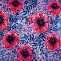 Tissue jersey organique Susalabims Mohnblumen blau