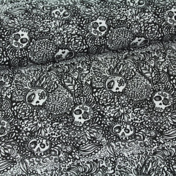 Tissue jersey organique Tangle Skulls - schwarz