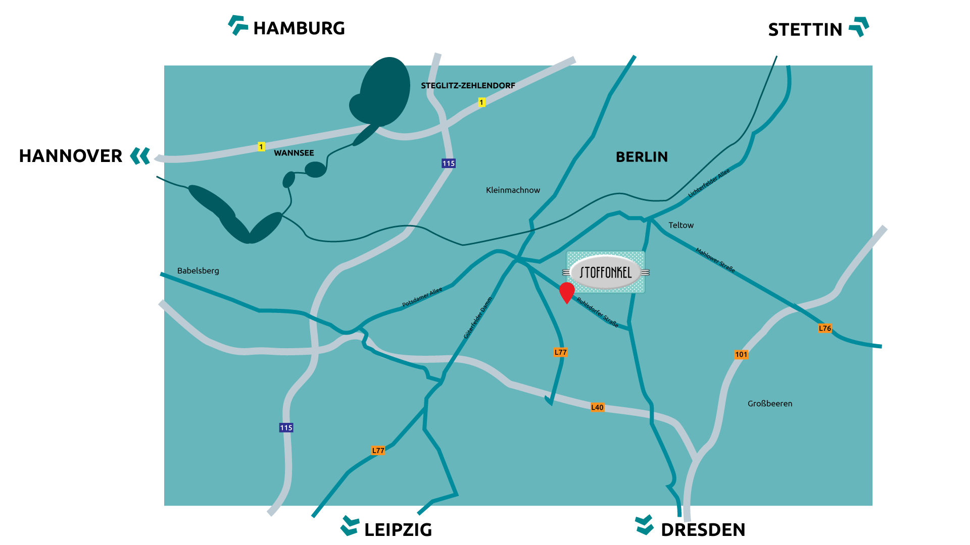 Anfahrt-Skizze nähere Umgebung: Buslinien 601 und 626, S-Bahnlinie S26